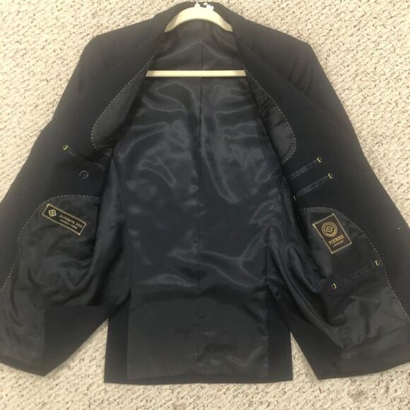 Men's Pierre Laurant Dark Blue Suit Jacket 36R Pants 30" x 32" - Picture 4 of 16